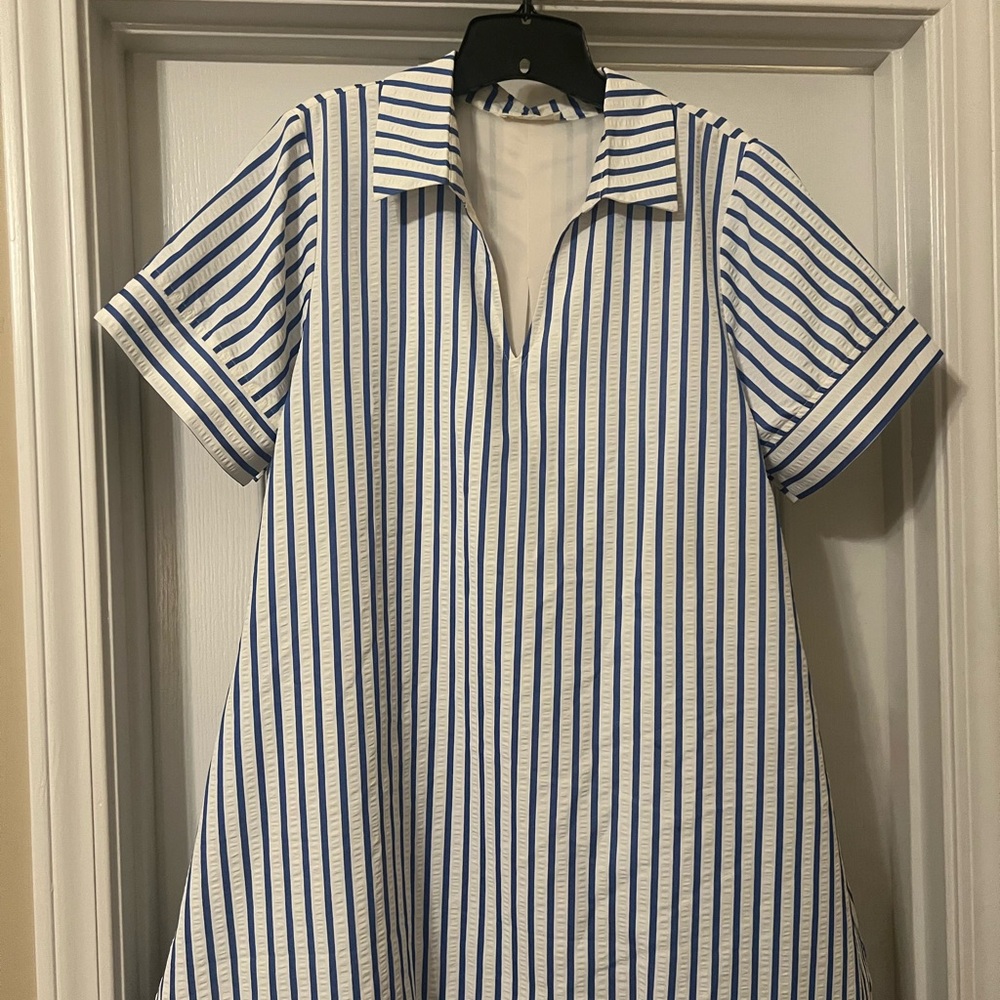 Entro Blue and White Striped Dress